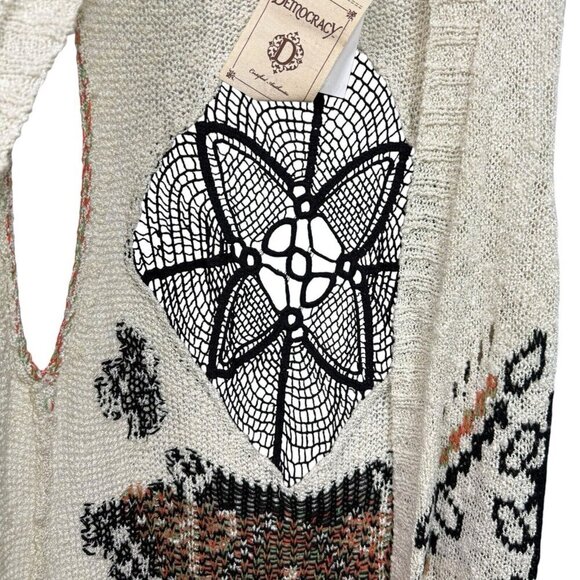 Democracy Bohemian Cardigan Knit Sweater Duster Size Medium Crochet Boho NWT - Picture 3 of 10
